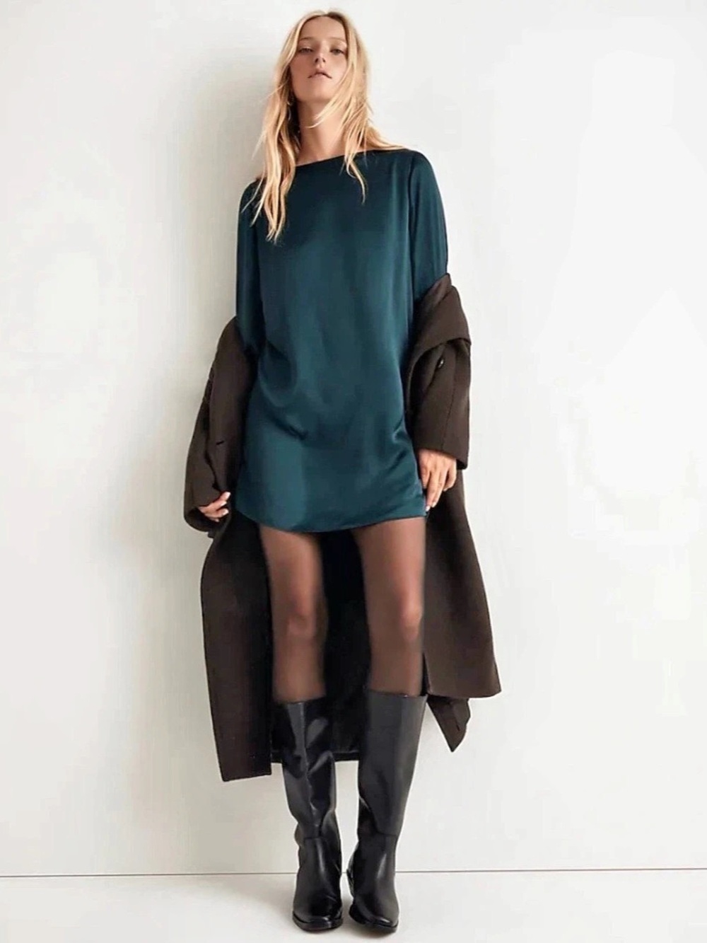 Madewell Satin Mini Dress in Green Size Small Like New